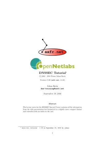axfr.net DNSSEC Tutorial   20022016 Firma Johan Ihrn  c Version v5.98 ( axfr.net ,
