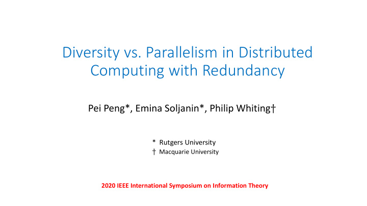 diversity vs parallelism in distributed computing with