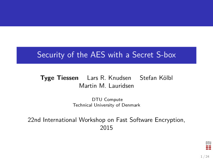 security of the aes with a secret s box