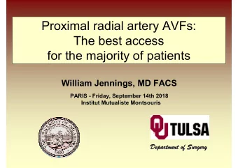 Proximal radial artery AVFs:  The best access  for the majority of patients  William Jennings, MD