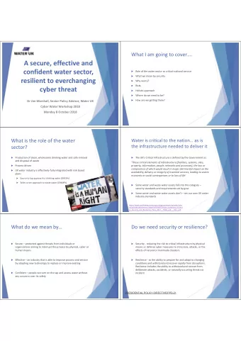 A secure, effective and  confident water sector,  Role of the water sector as critical national