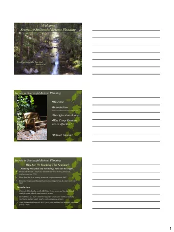 1  Secrets to Successful Retreat Planning  Your Questions/Goals  What are some of your  best camp