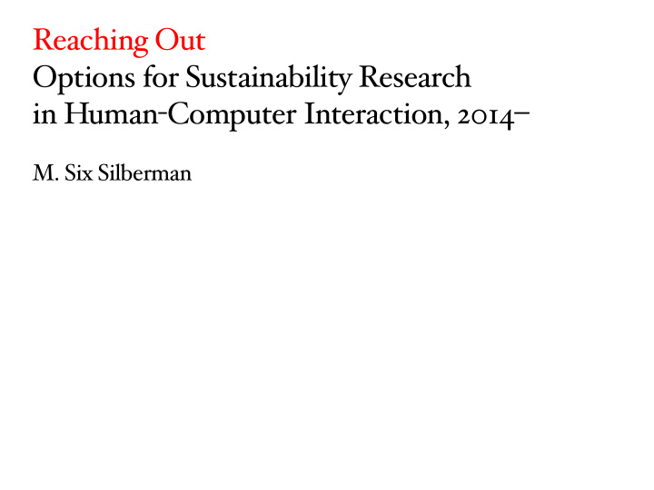 reaching out options for sustainability research in human