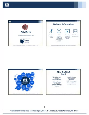 COVID-19  All participants  Use the  This webinar  This webinar is  Ohio Balance of State Continuum