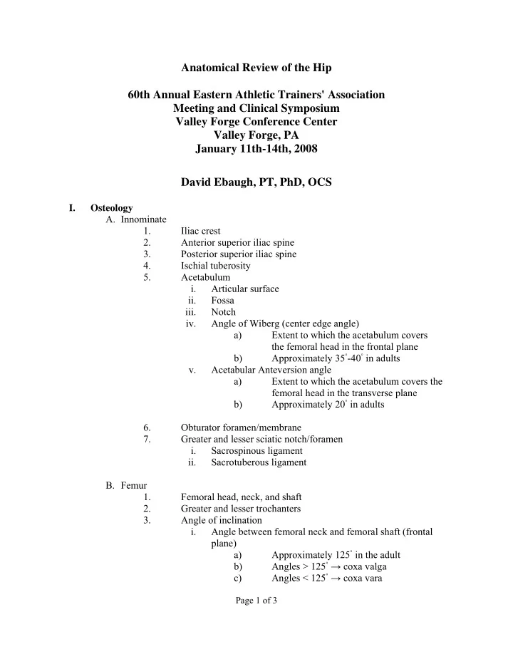 anatomical review of the hip 60th annual eastern athletic