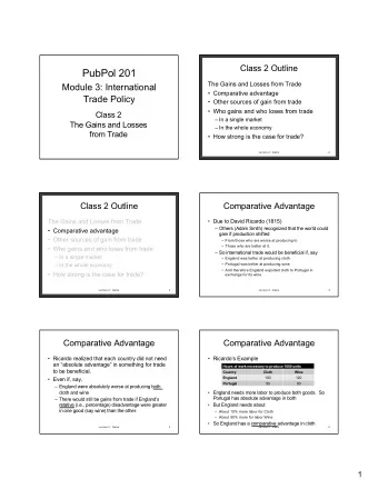 PubPol 201  The Gains and Losses from Trade  Module 3: International   Comparative advantage