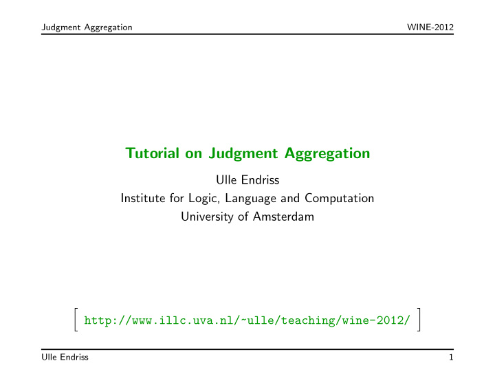 tutorial on judgment aggregation