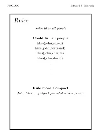 Rules  John likes all people  Could list all people  likes(john,alfred).  likes(john,bertrand).