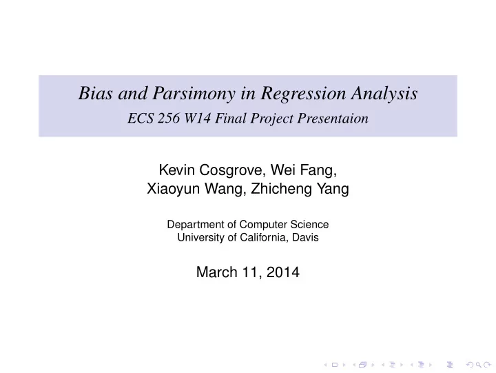 bias and parsimony in regression analysis