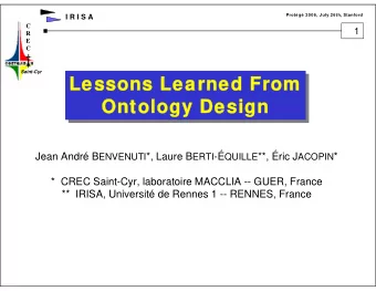 Lessons Learned  Lessons  Learned From  From  Lessons Learned  Lessons  Learned From  From