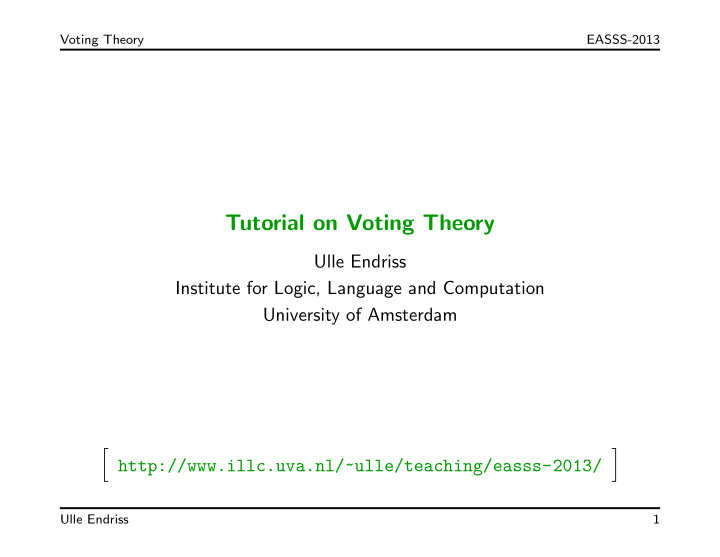 tutorial on voting theory