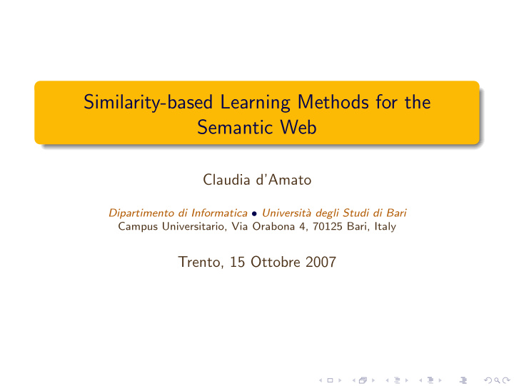 similarity based learning methods for the semantic web