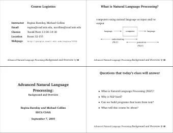 Advanced Natural Language  Processing:  What is Natural Language Processing (NLP)?  Background