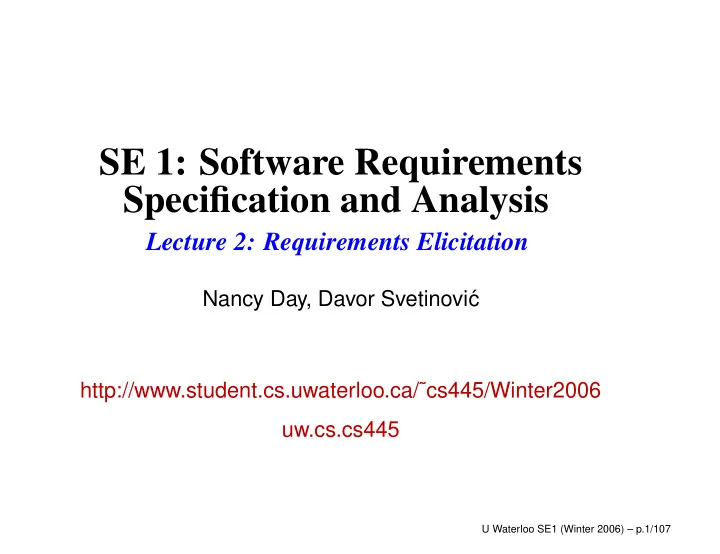 se 1 software requirements specification and analysis