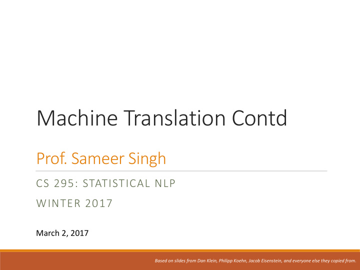 machine translation contd