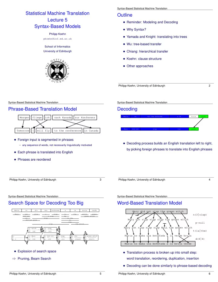 statistical machine translation outline p