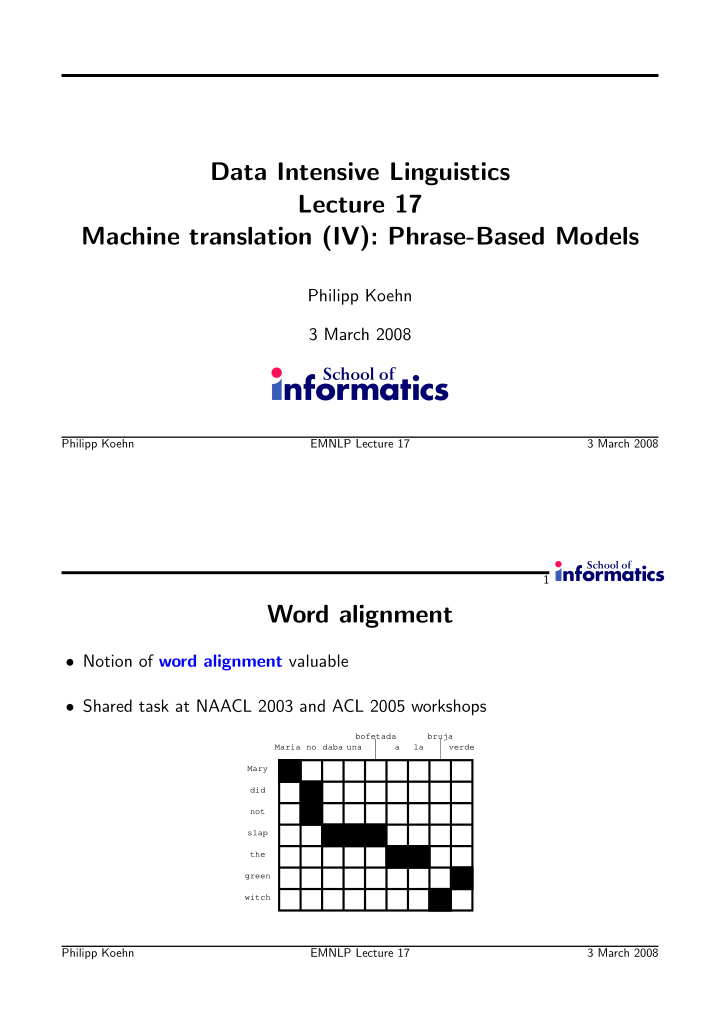 data intensive linguistics lecture 17 machine translation
