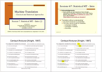 Machine Translation  Some slides are borrowed from Kevin Knight,  University of Southern