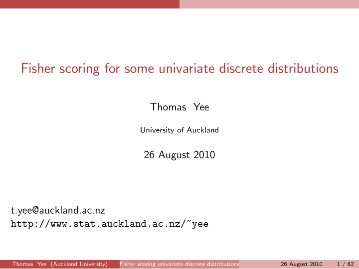 fisher scoring for some univariate discrete distributions