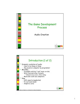 The Game Development  Process  Audio Creation  Introduction (1 of 2)  Dramatic evolution of