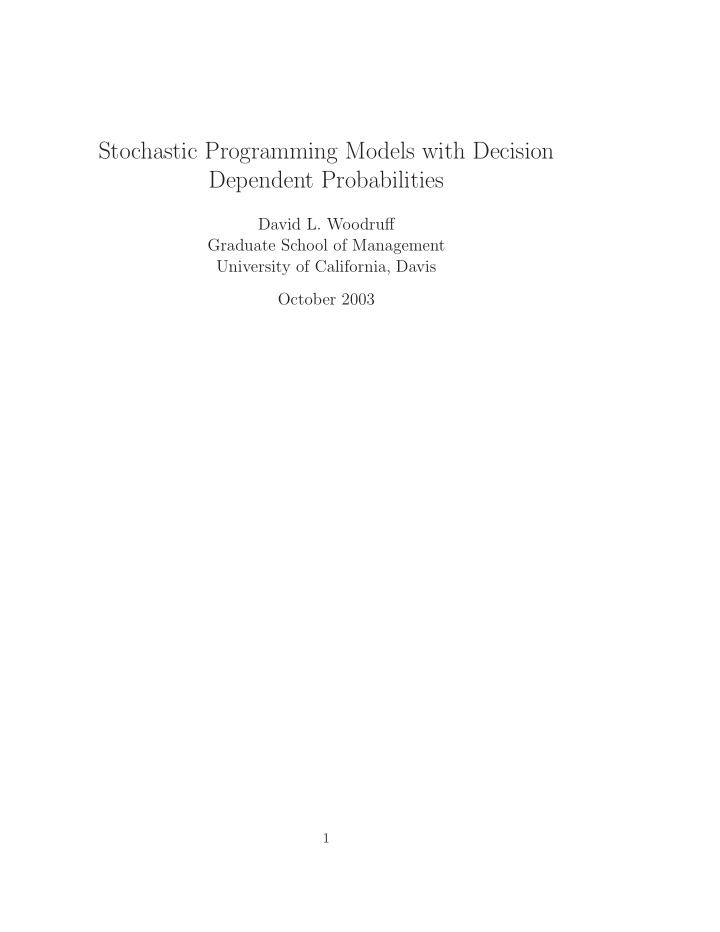 stochastic programming models with decision dependent
