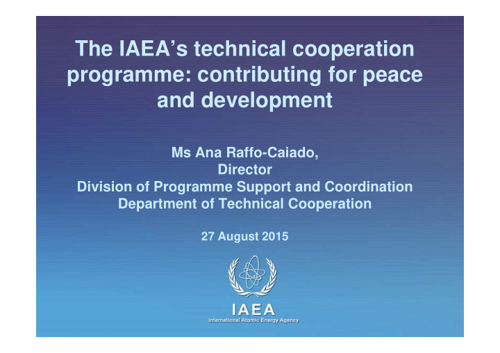 the iaea s technical cooperation programme contributing