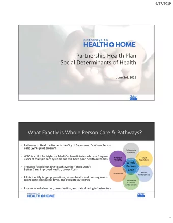 Partnership Health Plan Social Determinants of Health June 3rd, 2019 What Exactly is Whole Person