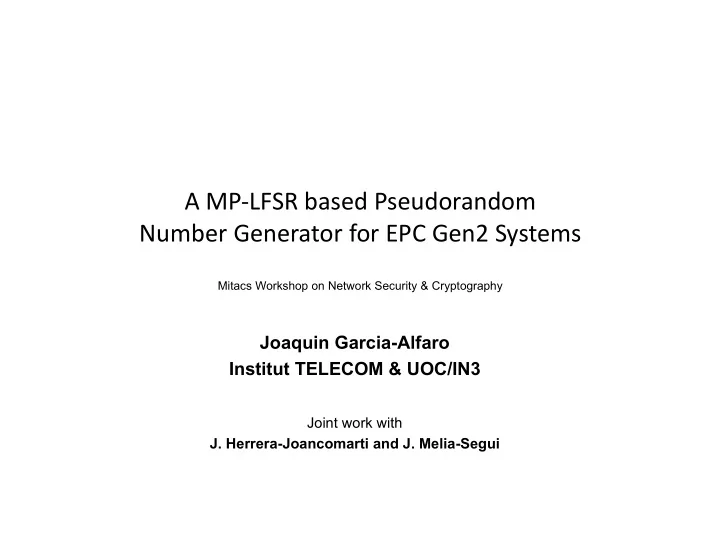 a mp lfsr based pseudorandom number generator for epc