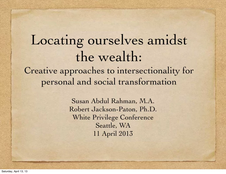 locating ourselves amidst the wealth