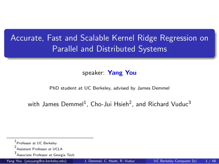 accurate fast and scalable kernel ridge regression on