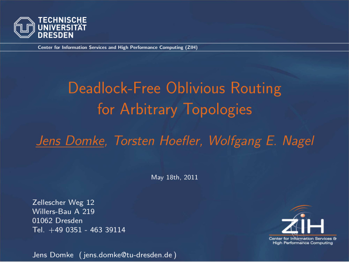deadlock free oblivious routing for arbitrary topologies