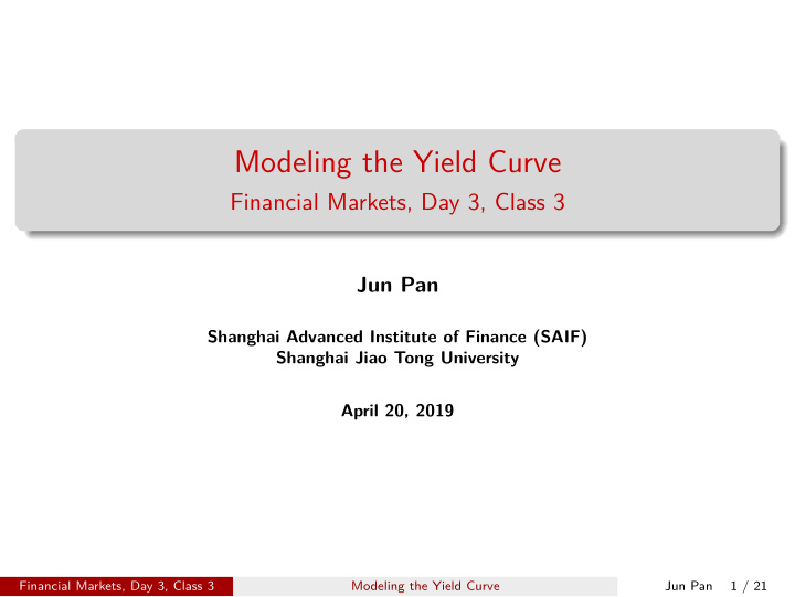modeling the yield curve