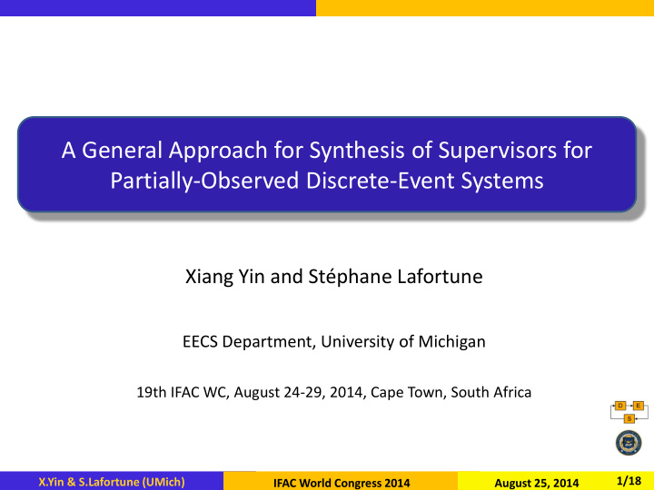 a general approach for synthesis of supervisors for