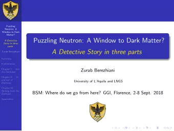 Puzzling Neutron: A Window to Dark Matter?  A Detective  Story in three  parts  A Detective Story