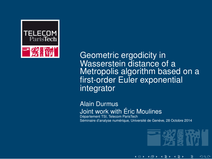 geometric ergodicity in wasserstein distance of a