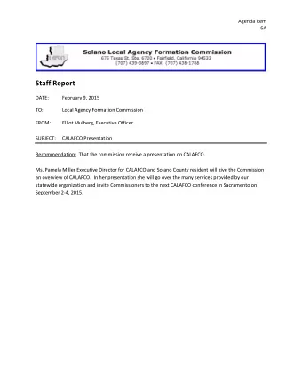 Staff Report  DATE:  February 9, 2015  TO:  Local Agency Formation Commission  FROM:  Elliot