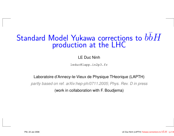 standard model yukawa corrections to b bh