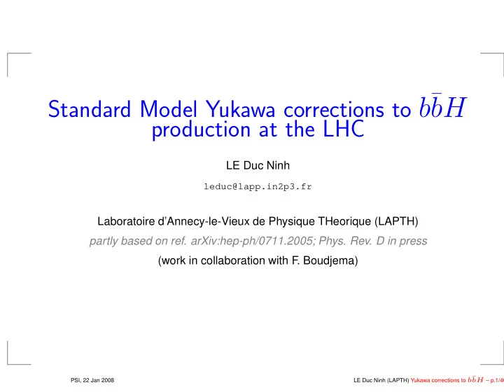 standard model yukawa corrections to b bh