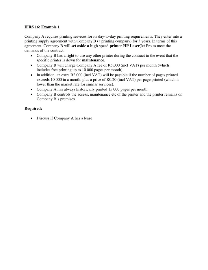 ifrs 16 example 1 company a requires printing services