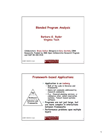 Blended Program Analysis  Barbara G. Ryder  Virginia Tech  Collaborators: Bruno Dufour (Rutgers)
