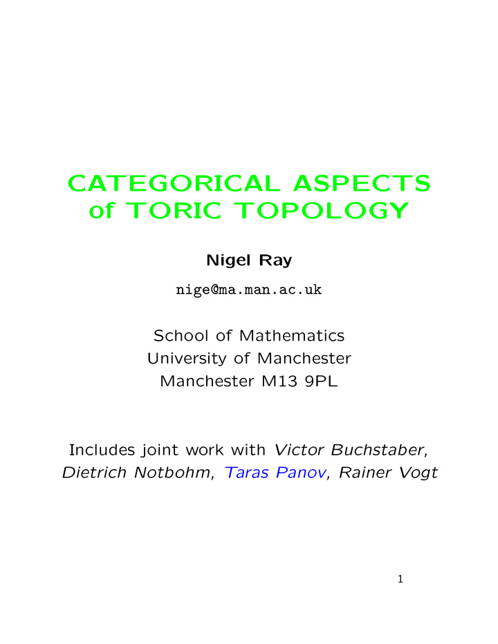 categorical aspects of toric topology