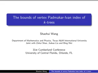 The bounds of vertex Padmakar-Ivan index of k -trees  Shaohui Wang  Department of Mathematics and