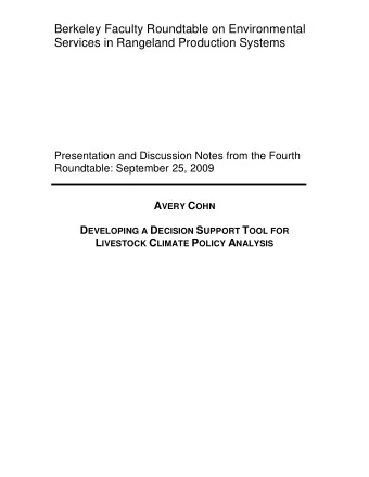 Berkeley Faculty Roundtable on Environmental  Services in Rangeland Production Systems