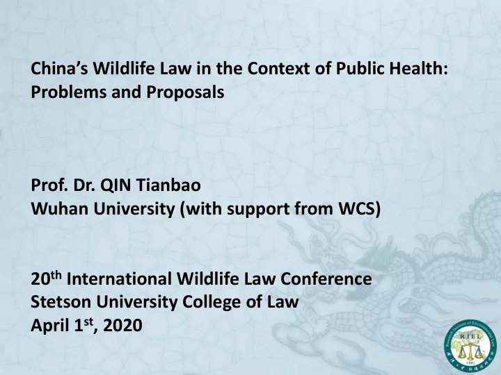 china s wildlife law in the context of public health