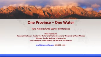 One Province  One Water  Two Nations/One Water Conference  Mike Hightower  Research Professor -