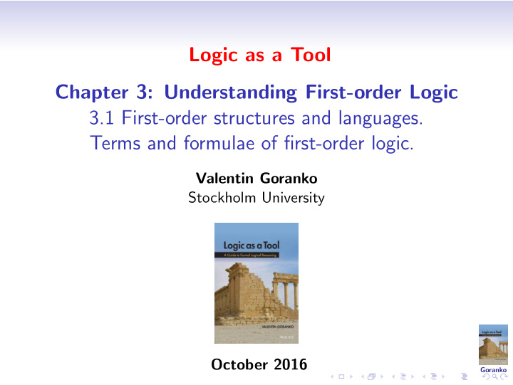 logic as a tool chapter 3 understanding first order logic