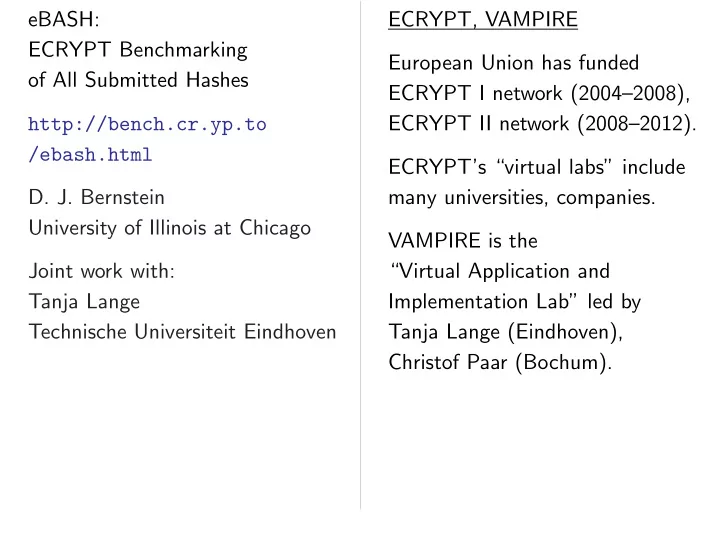 ebash ecrypt vampire ecrypt benchmarking european union