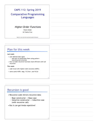 CMPS 112: Spring 2019     Comparative Programming Languages   Higher-Order Functions  Owen
