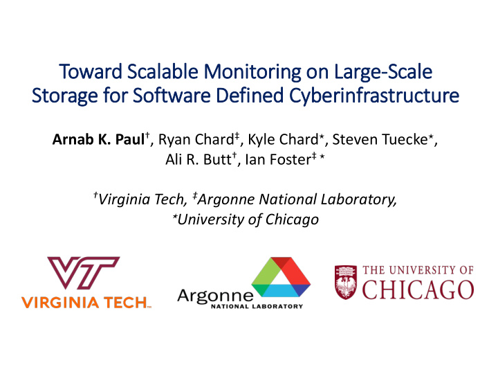 toward s scalable m monitoring on l large sc scale e