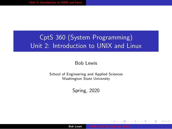 cpts 360 system programming unit 2 introduction to unix
